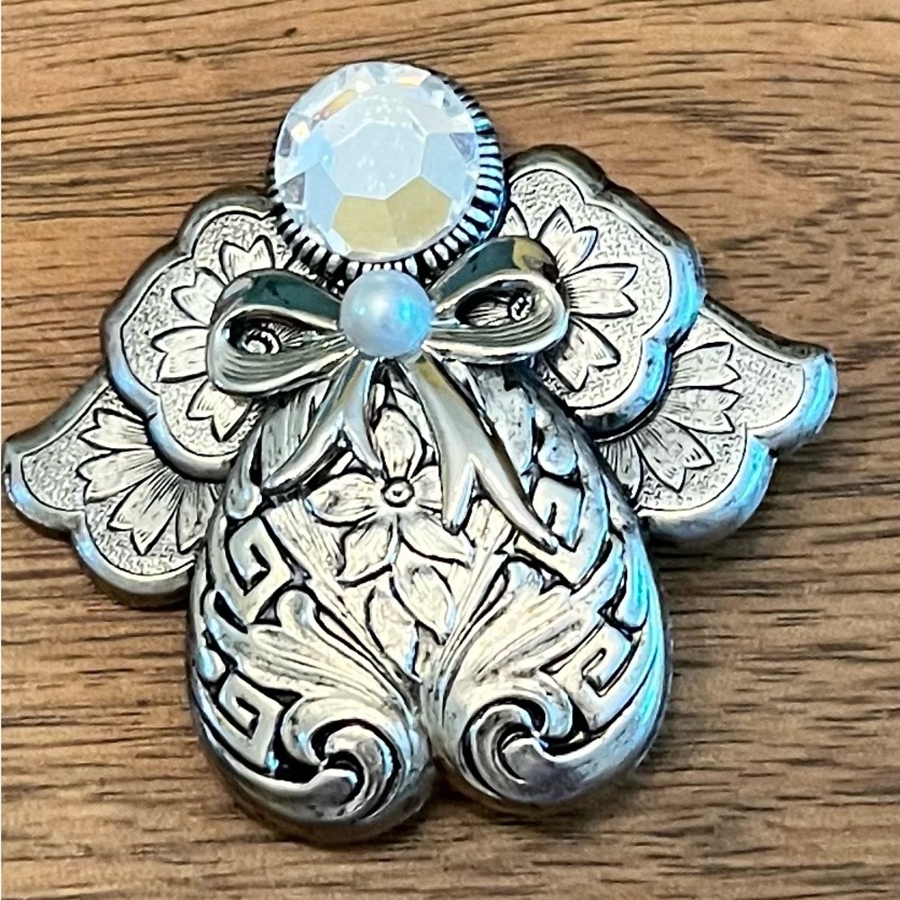 Silver Angel Brooch with Gemstone Accents by Jane
